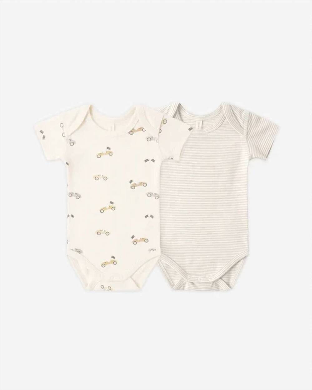 NEW QUINCY MAE kids short sleeve bodysuit in oat micro stripe